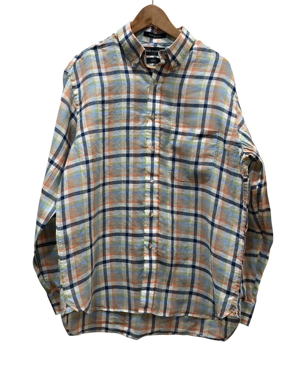 Paul Fredrick Finest Pure Linen Plaid Button-Down Shirt – Men’s Large (NWOT)
